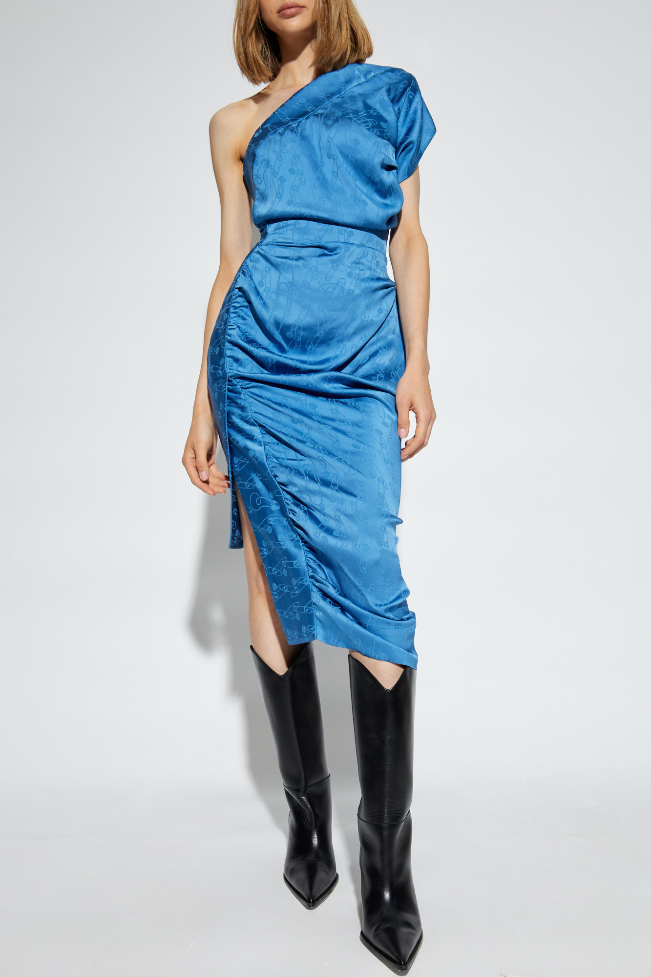 Blue One - flower-appliqué pleated dress